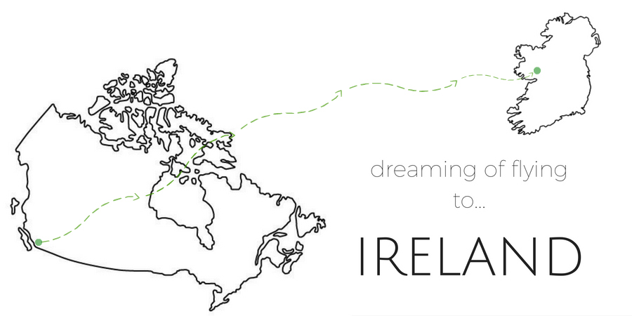 flying to Ireland, outline of Canada and Ireland 