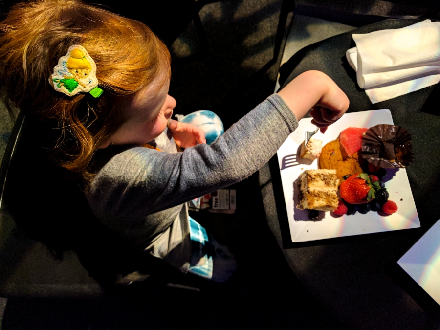 Cavalia Odysseo in Vancouver, preschooler during Gold VIP experience and having dessert