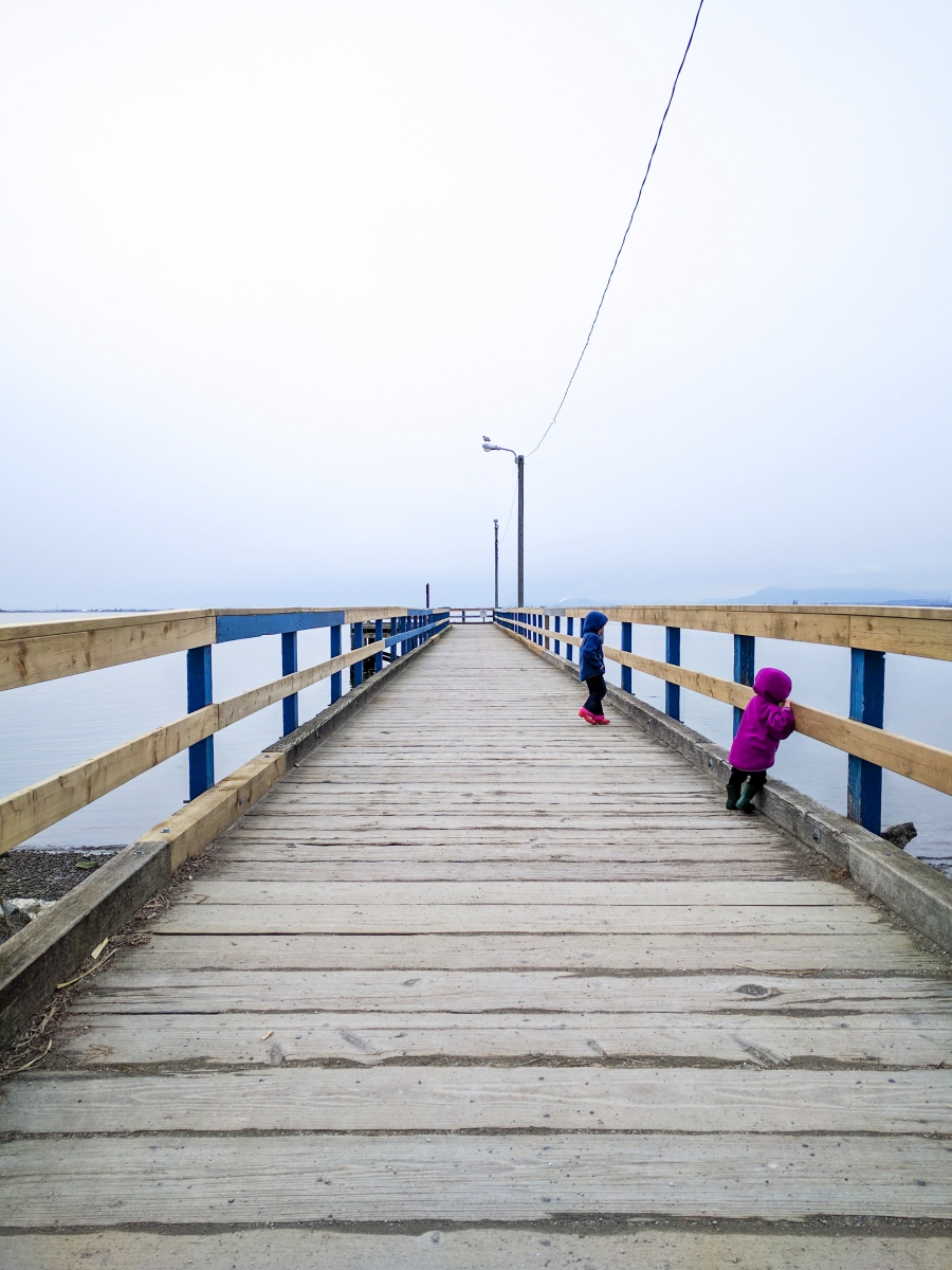 anxiety: pier stretching out to the ocean with two children on it