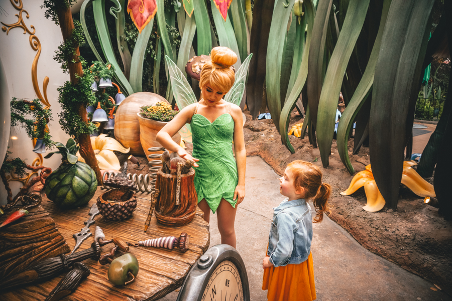 go for a one-on-one vacation, travel, family travel, family vacation, Disneyland, meeting Tinker Bell in Pixie Hallow, character meet and greet in Disneyland